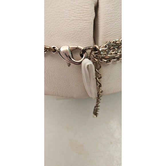 Multi Strand Pink Faux Pearl Silver Chain Beaded Layered Necklace 16" Adjustable - Picture 7 of 7